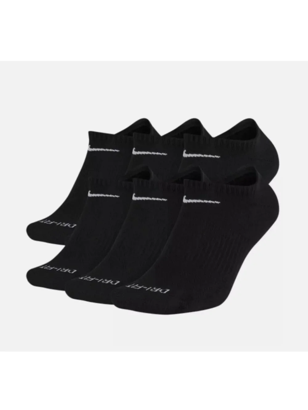 Nike NO SHOW Everyday Plus Cushion Unisex Drifit Socks LARGE Black 6 Pair